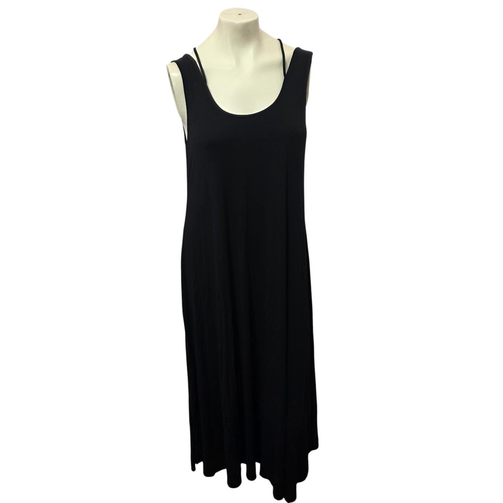 Eileen Fisher Womens‎ Large Black Maxi Dress Sleeveless Strappy Back Minimalist